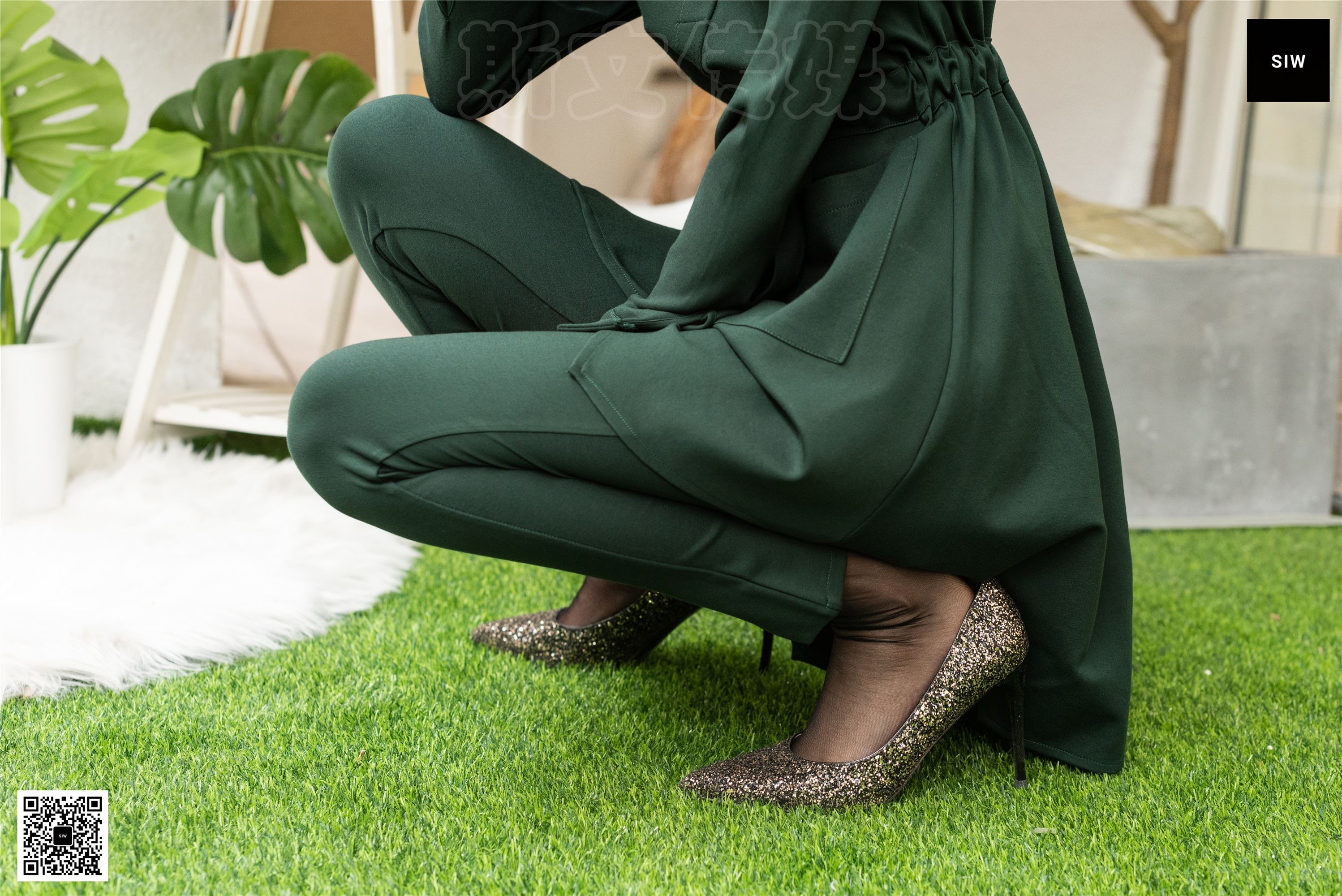 SIW斯文传媒 062 小香风墨绿纯棉气质小脚裤两件 - 甄真